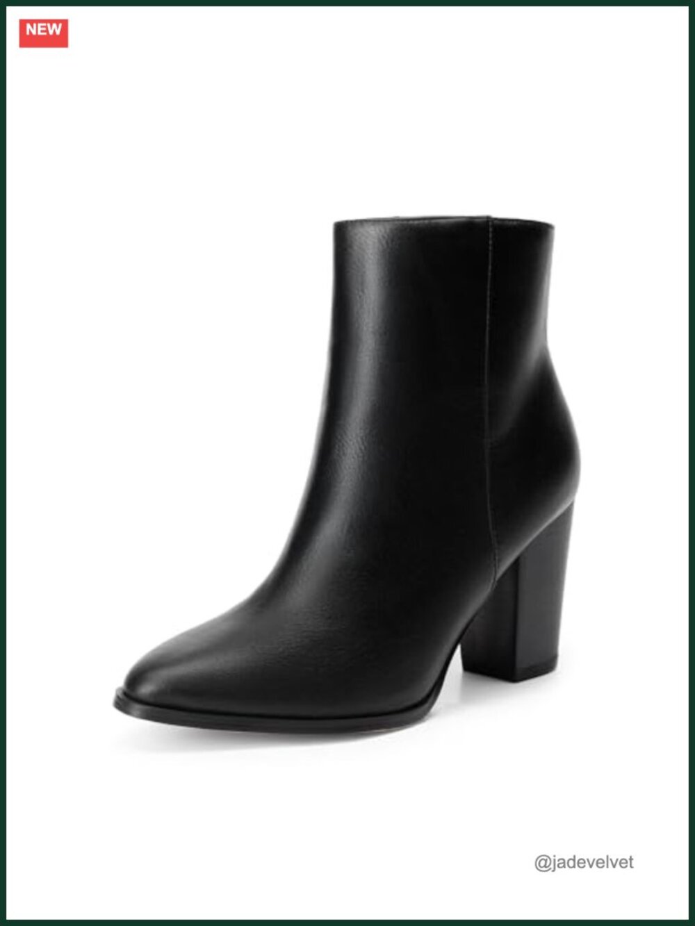 Women's Faux Leather Ankle Boots 3-Inch Chunky Block Heel Pointed Toe Booties